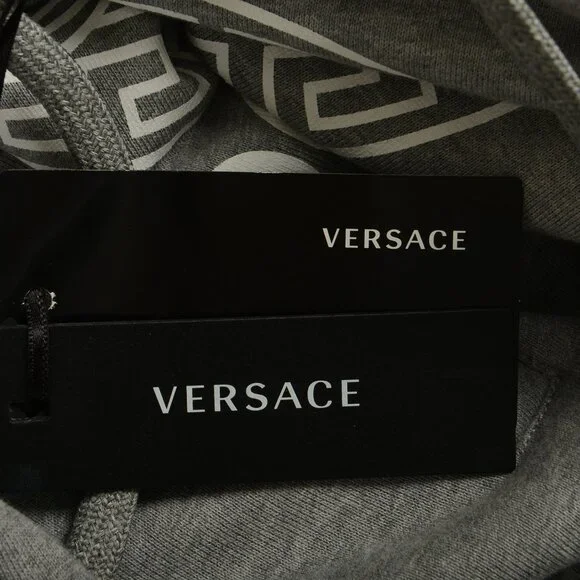 Versace Men's Gray & White Medusa Print Hooded Sweatshirt Hoodie US L IT 52